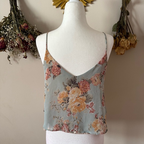 Lush Cottagecore Sage Floral V-Neck Cami with Peach and Yellow Roses - Picture 4 of 6